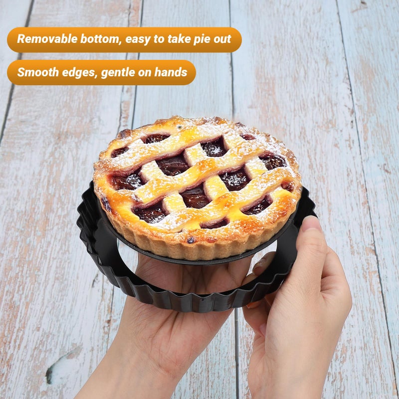 Beasea 6 Inch Tart Pan, 4pcs Small Pie Pans Removable Bottom Mini Tart Pans Non Stick Pie Pan, Loose Bottom Fluted Tart Pan Round Instant Pot Quiche Pan for Oven Baking - Image 3